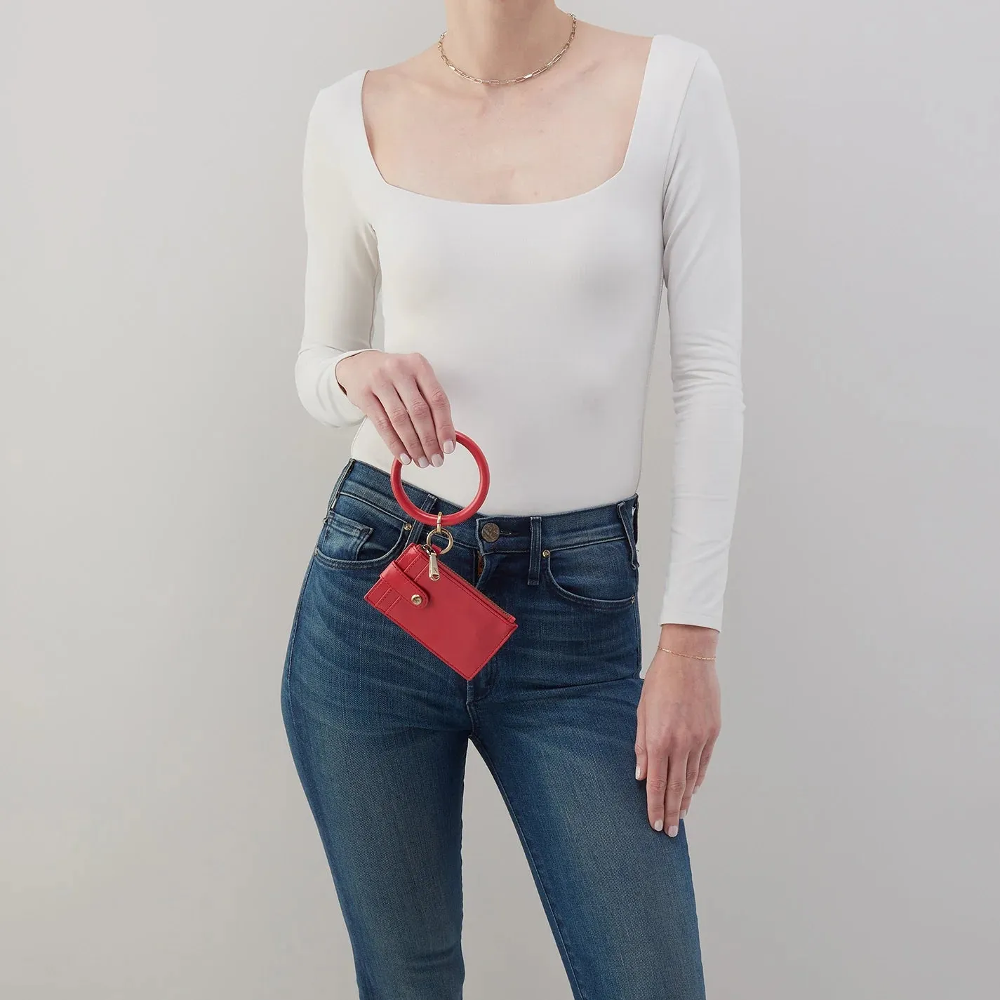 HOBO Ring Credit Card Wristlet in Polished Leather