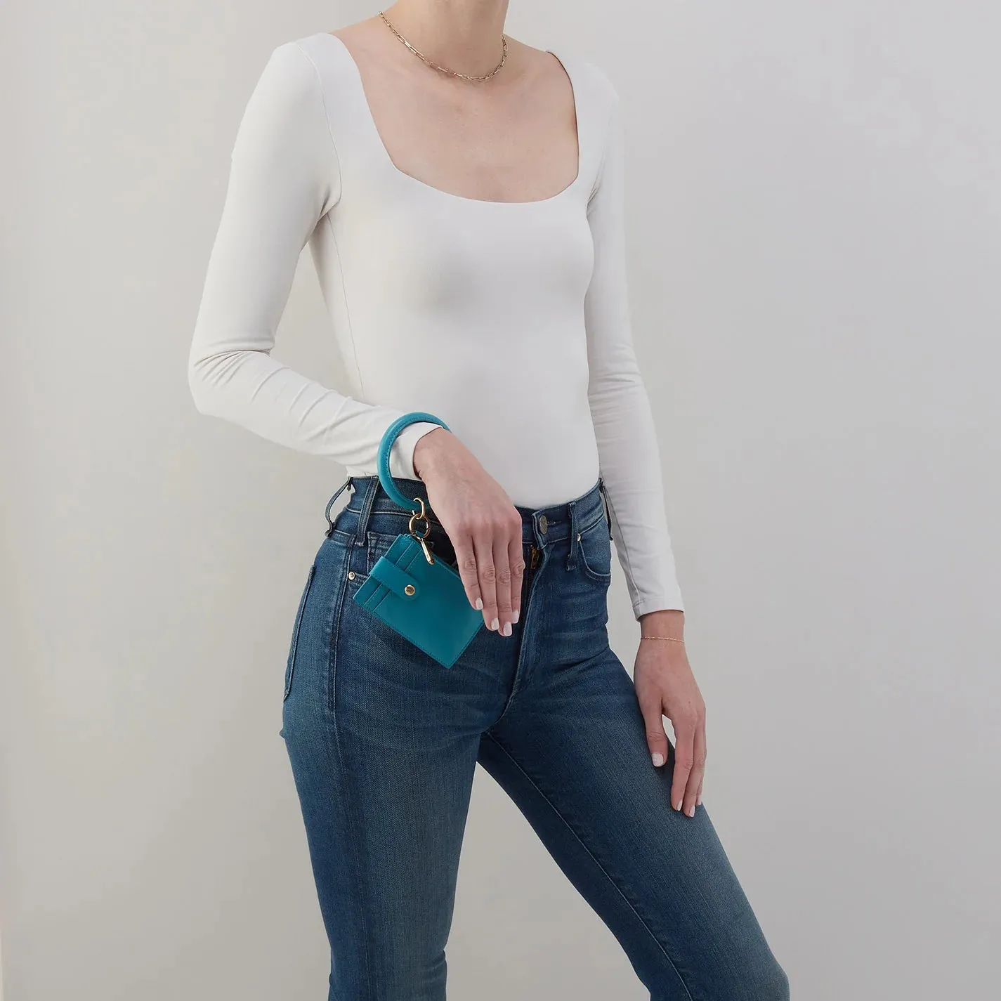 HOBO Ring Credit Card Wristlet in Polished Leather