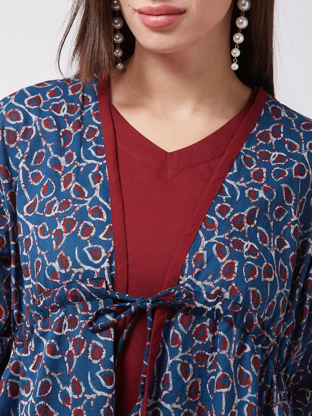 Indigo Blue Jaal Print Dress With Shrug