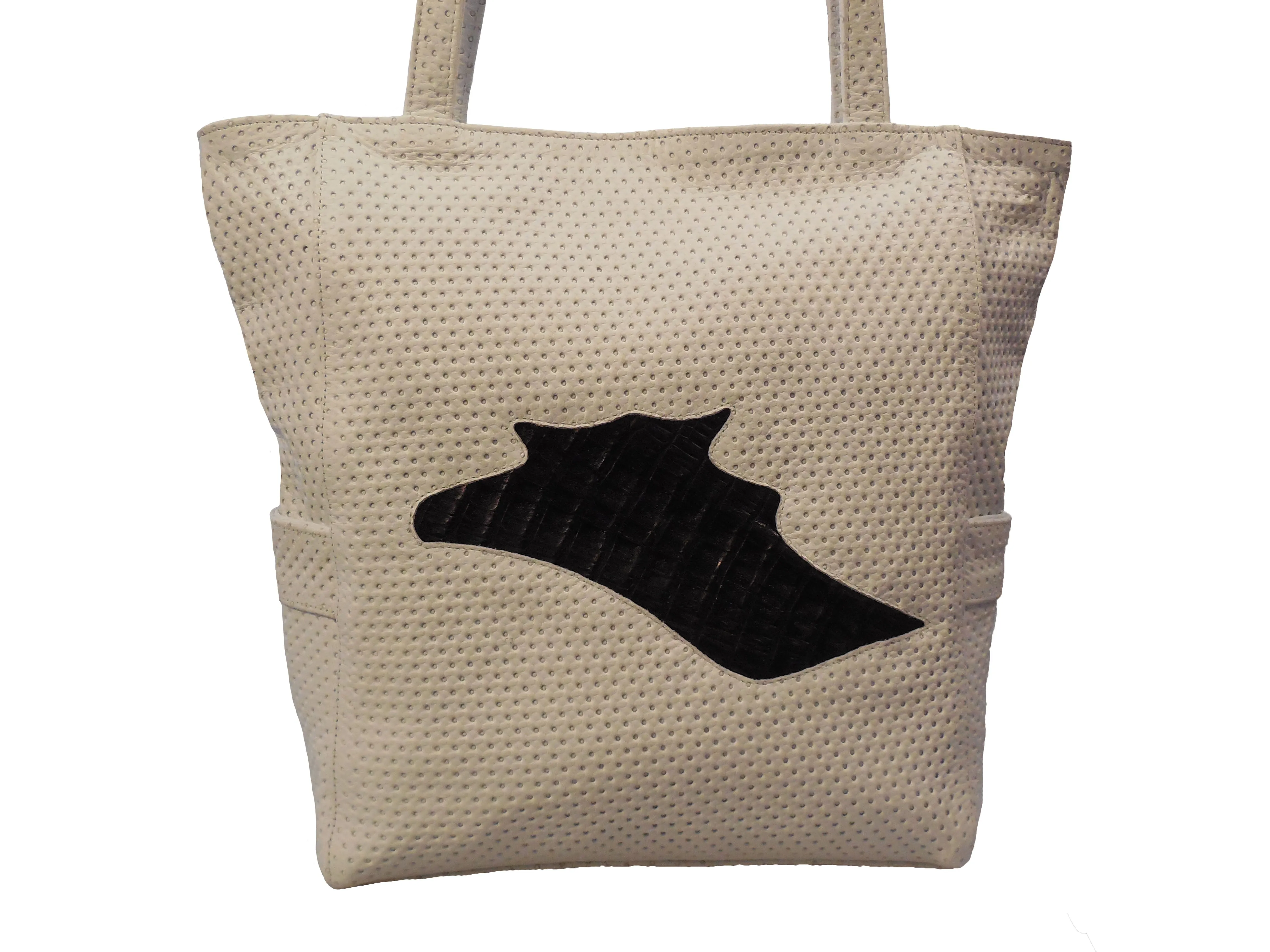 Italian Leather and Crocodile Tote Handbag
