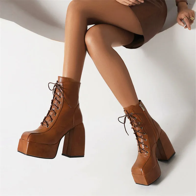 Ivory Brown Chunky Platform Boots