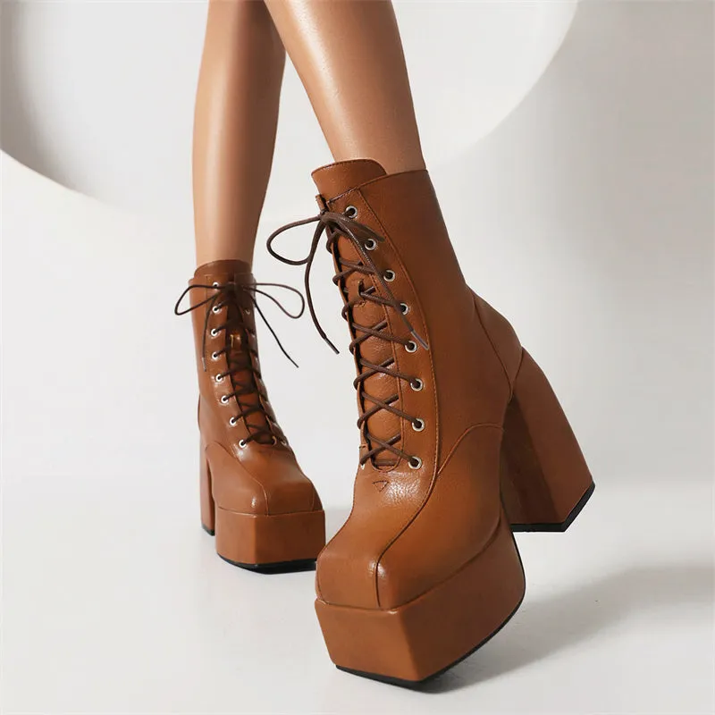 Ivory Brown Chunky Platform Boots