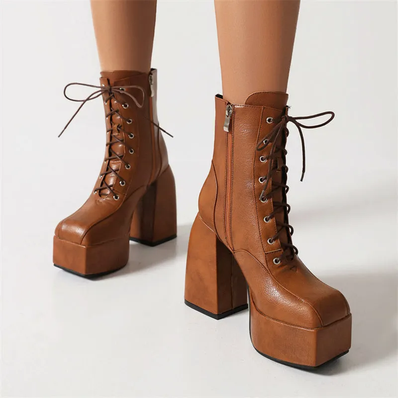 Ivory Brown Chunky Platform Boots