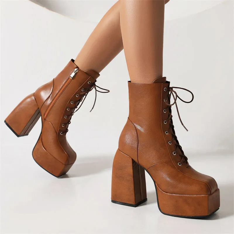 Ivory Brown Chunky Platform Boots