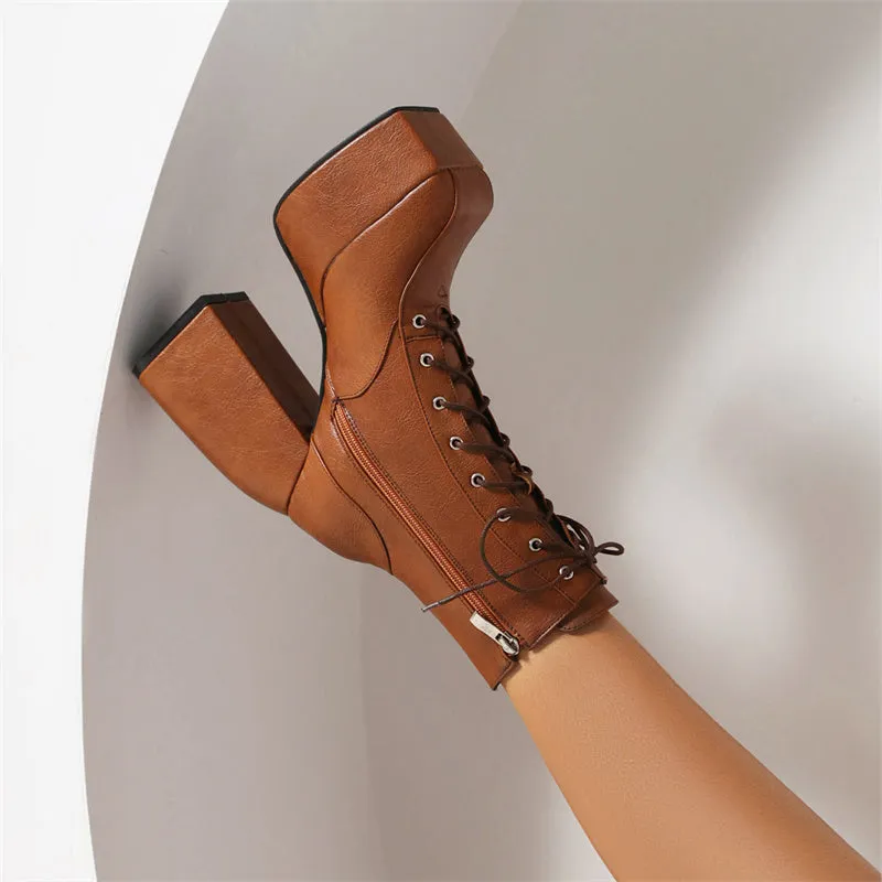 Ivory Brown Chunky Platform Boots