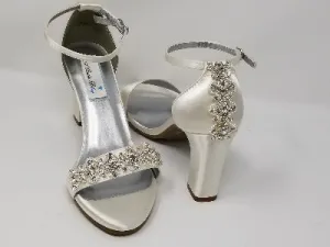 Ivory Wedding Shoes with Block Heel and Crystal Front and Back Design