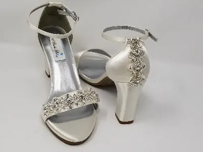 Ivory Wedding Shoes with Block Heel and Crystal Front and Back Design