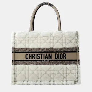 Ivory/Beige Shearling Medium Book Tote Bag