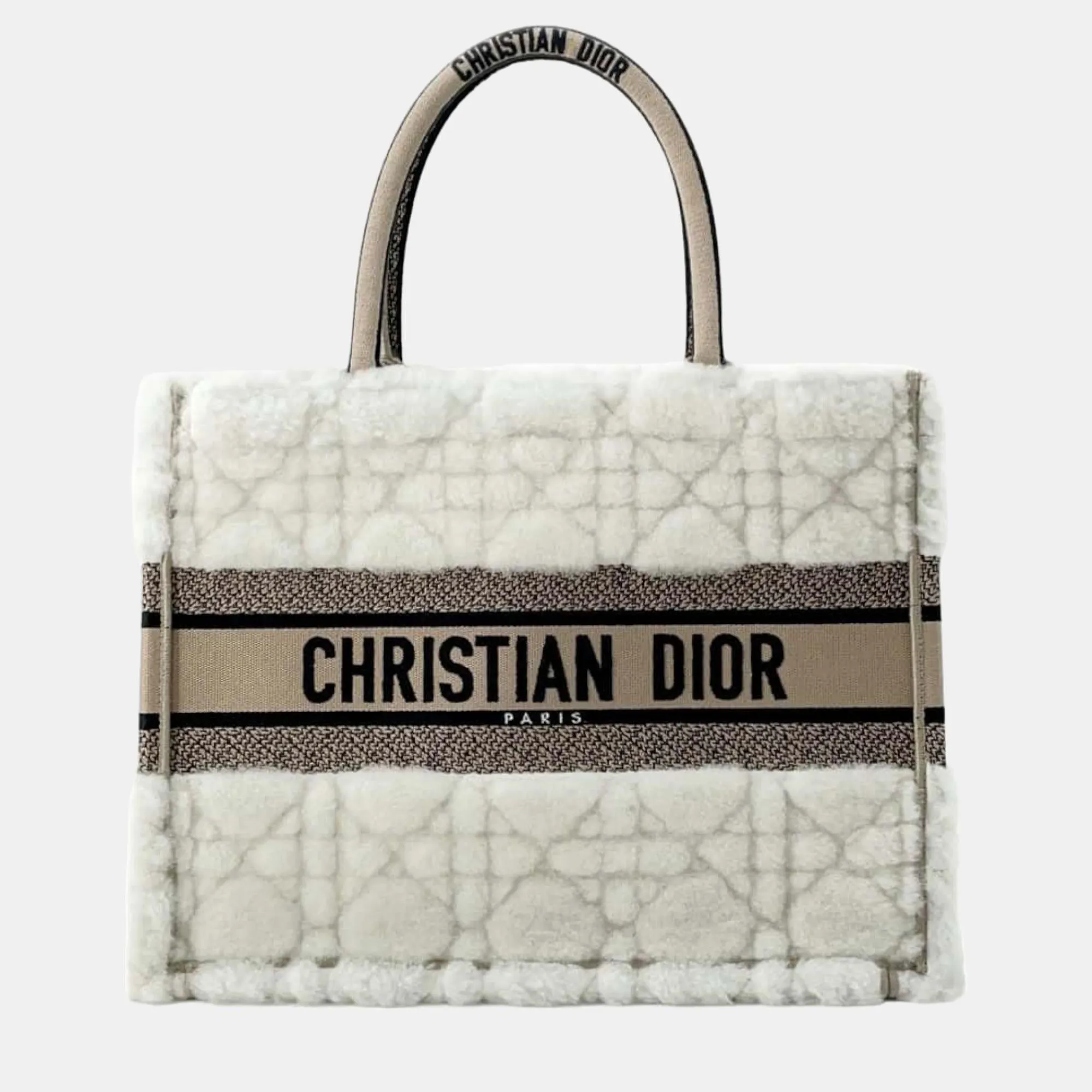 Ivory/Beige Shearling Medium Book Tote Bag