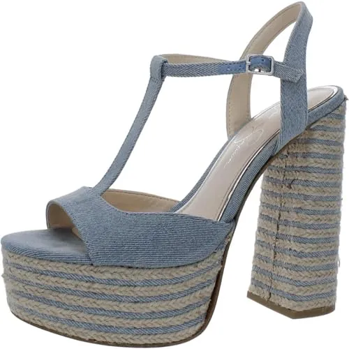 Jessica Simpson Womens Ameeka Denim Peep-Toe Platform Heels 9.5 Medium (B,M)