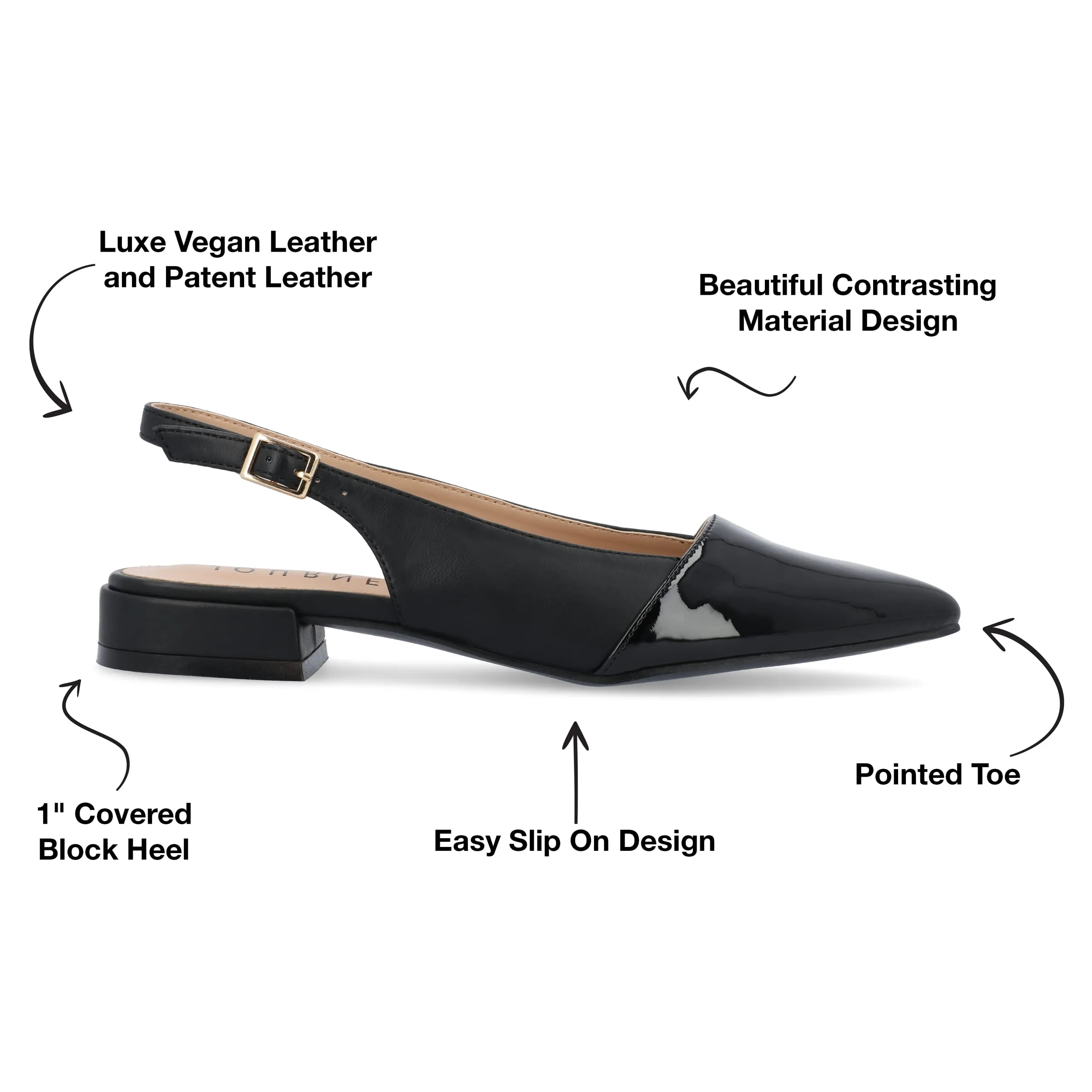 Journee Collection Women's Bertie Sling Back Two Tone Pointed Toe Flats - Black, 8.5