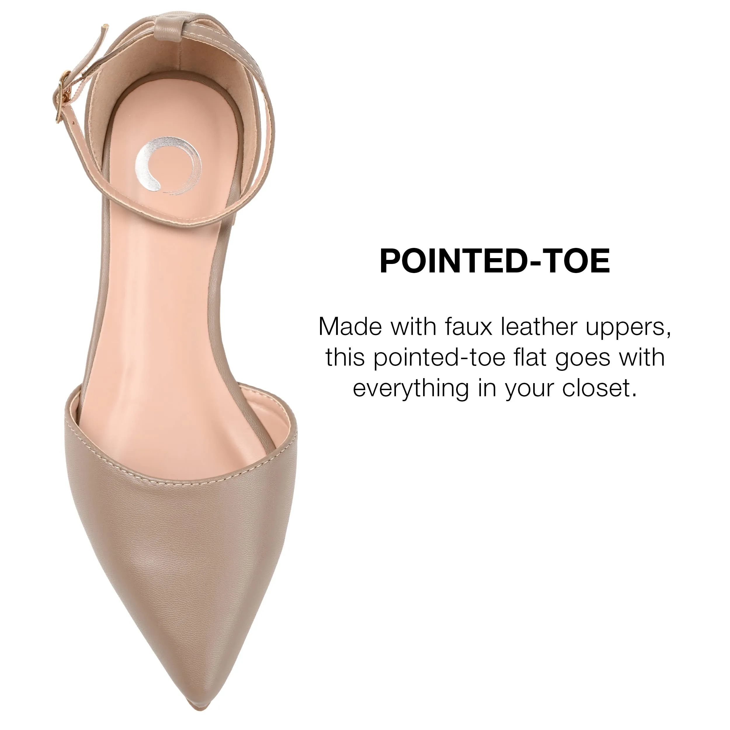 Journee Womens Reba Buckle Pointed Toe Ballet Flats Taupe