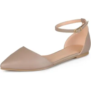 Journee Womens Reba Buckle Pointed Toe Ballet Flats Taupe