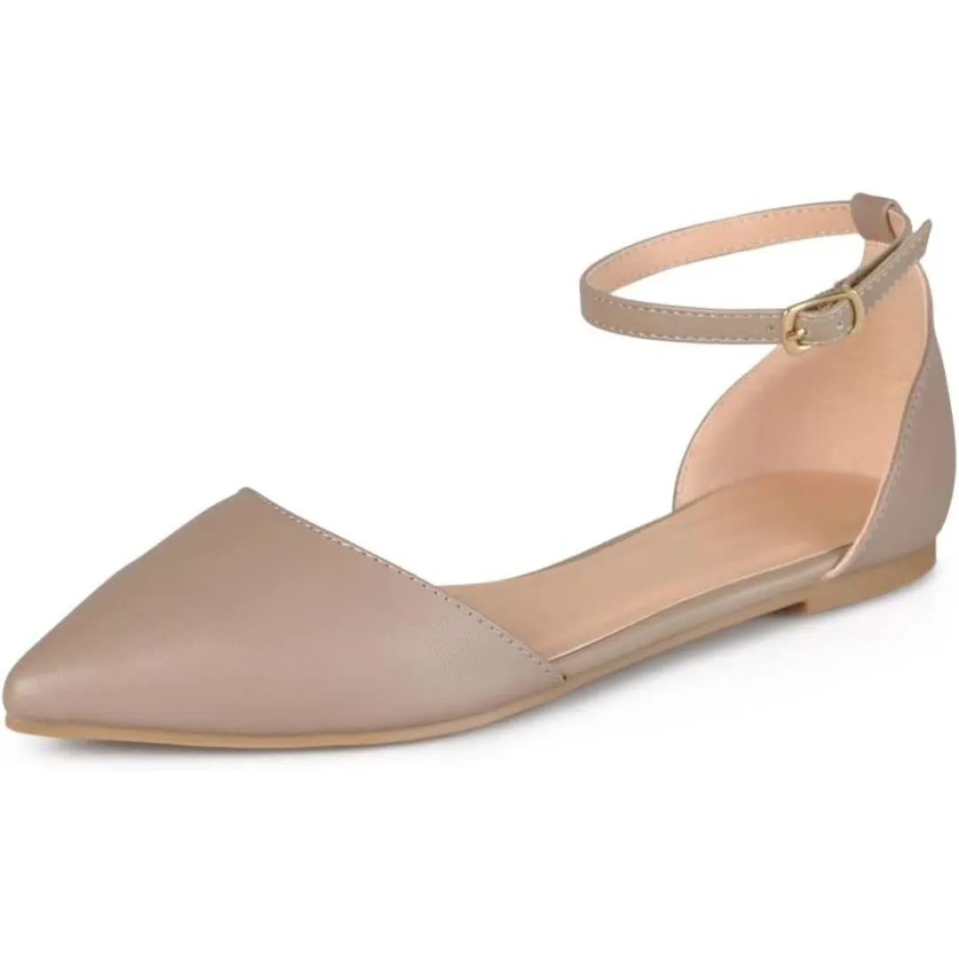 Journee Womens Reba Buckle Pointed Toe Ballet Flats Taupe