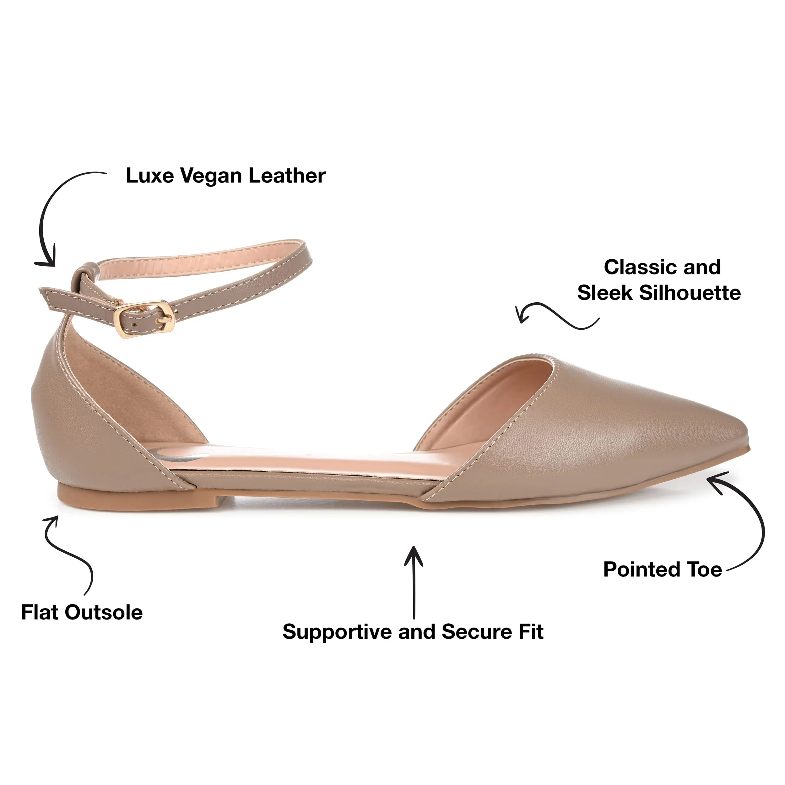 Journee Womens Reba Buckle Pointed Toe Ballet Flats Taupe