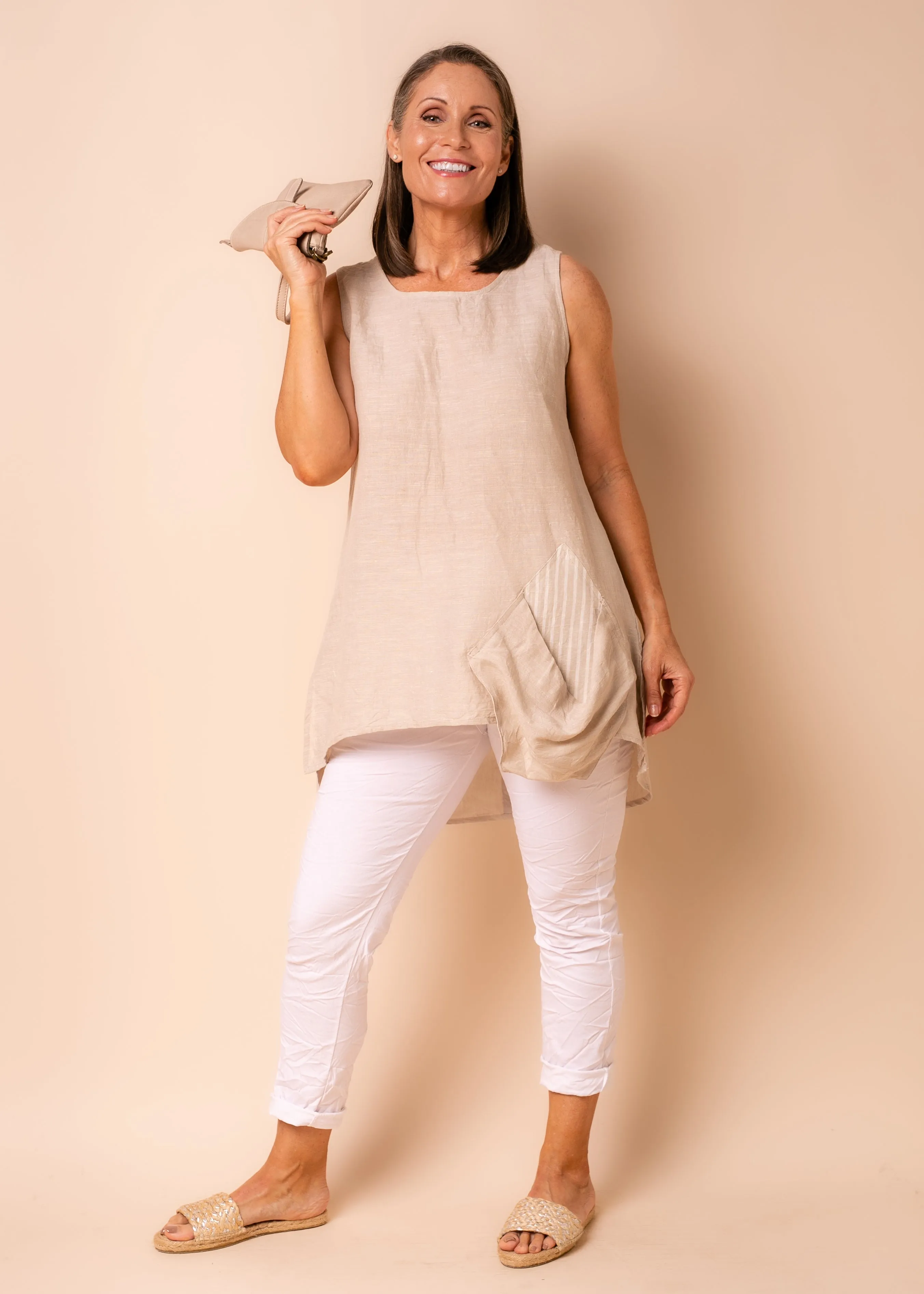 Joyce Linen Blend Top in Latte