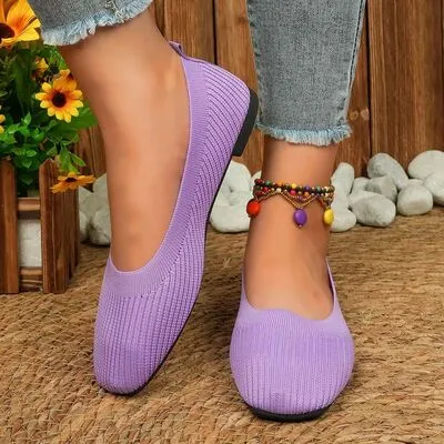 Knitted Square Toe Flat Slip-Ons