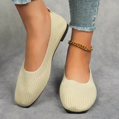 Knitted Square Toe Flat Slip-Ons