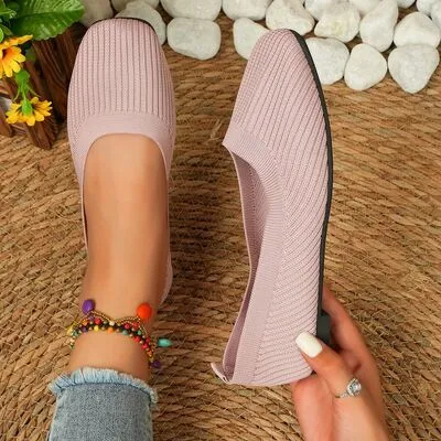 Knitted Square Toe Flat Slip-Ons