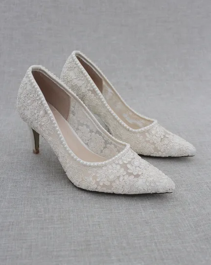 Lace Bridal Pump with Mini Pearls