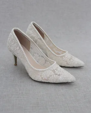 Lace Bridal Pump with Mini Pearls