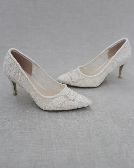 Lace Bridal Pump with Mini Pearls