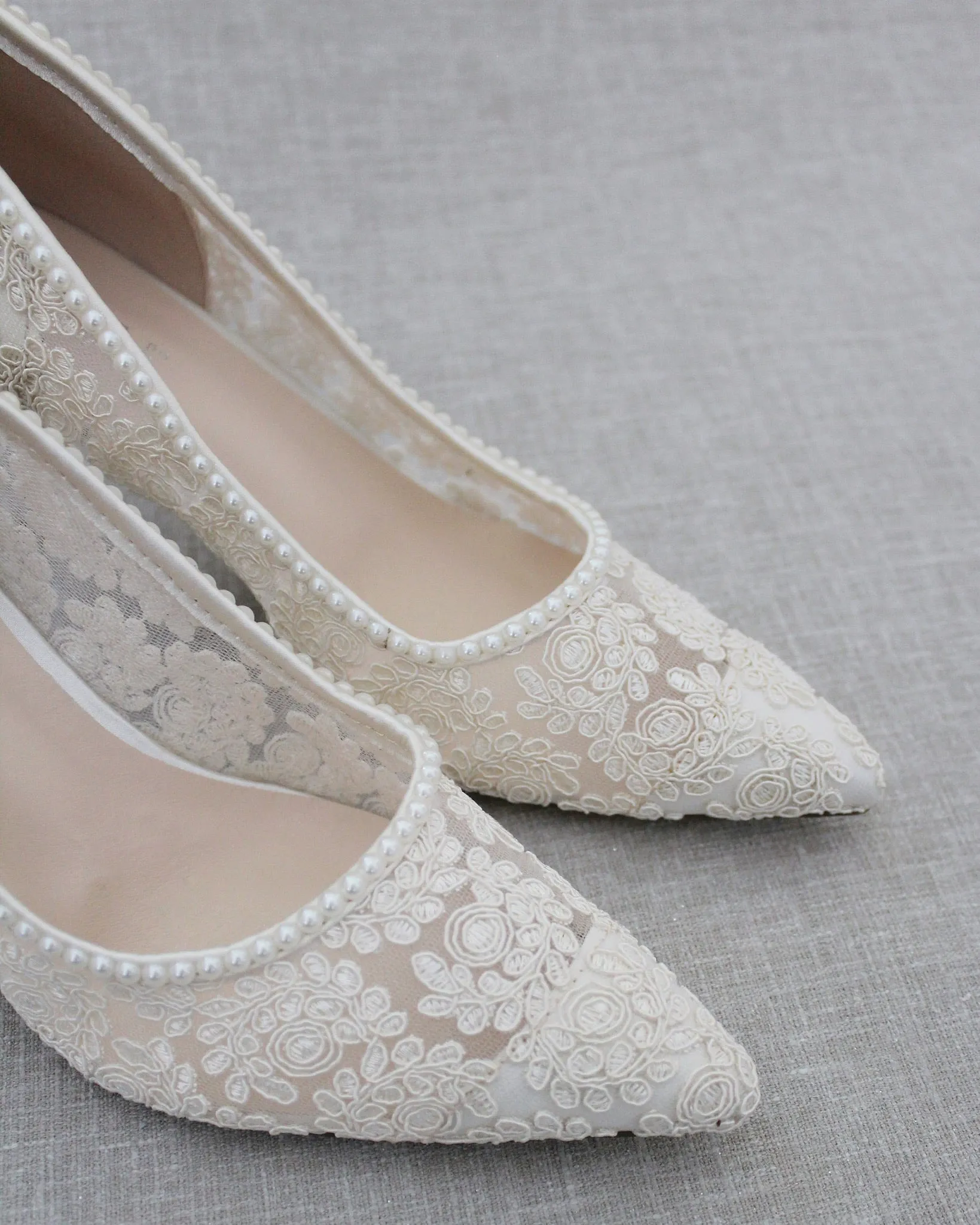 Lace Bridal Pump with Mini Pearls