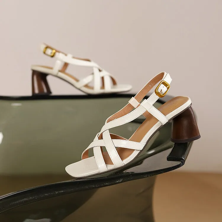 Ladies Leather Block Heel Strappy Dress Sandals