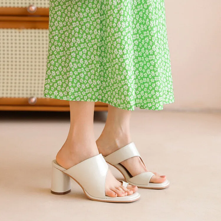 Ladies Leather Toe-Loop Block Heel Sandals