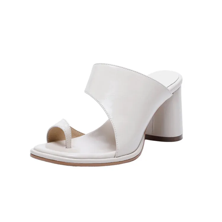 Ladies Leather Toe-Loop Block Heel Sandals