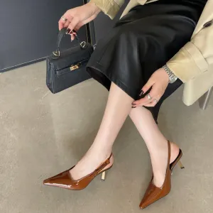 Ladies New Square Toe Patent Leather Sandals