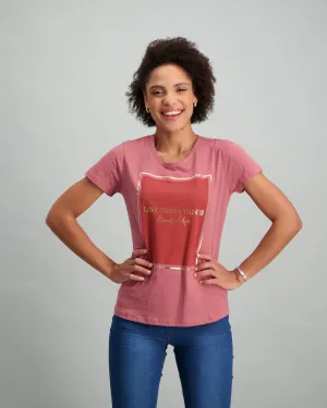 Ladies Short Sleeve Beaut Life Slogan T-Shirt - Lilac