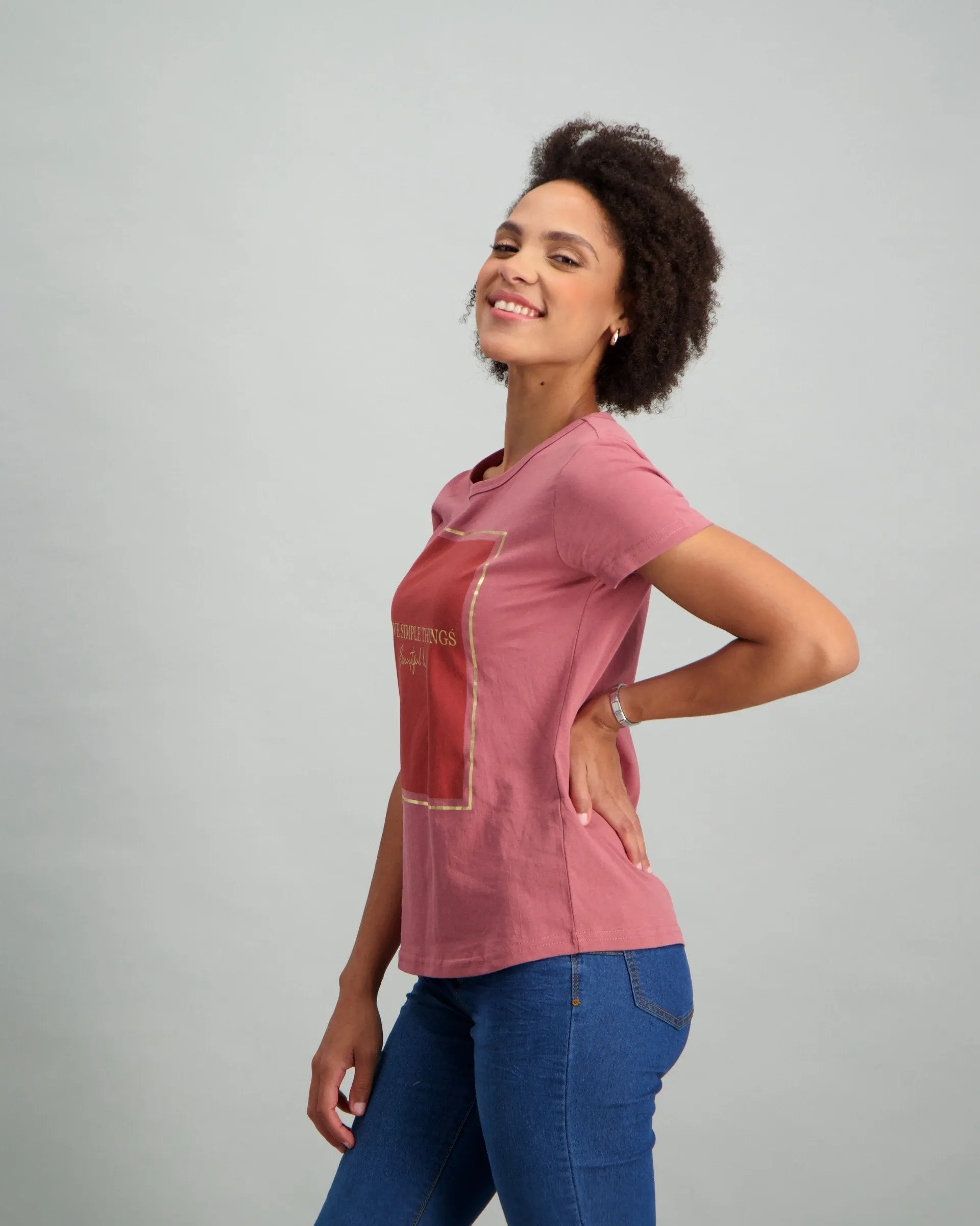 Ladies Short Sleeve Beaut Life Slogan T-Shirt - Lilac