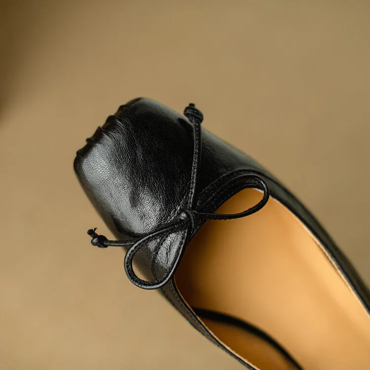 Ladies Square Toe Bow Detail Block Low Heel Slingback Pumps