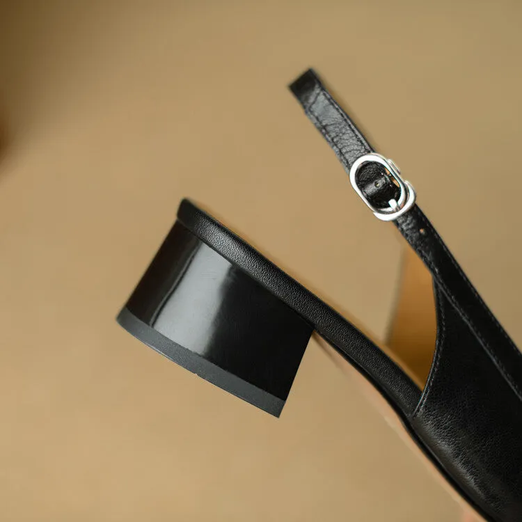 Ladies Square Toe Bow Detail Block Low Heel Slingback Pumps