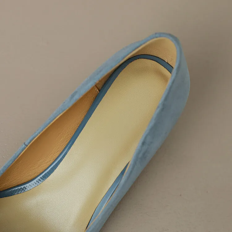 Ladies Square Toe Oversized Buckle Suede Block Heel Pumps
