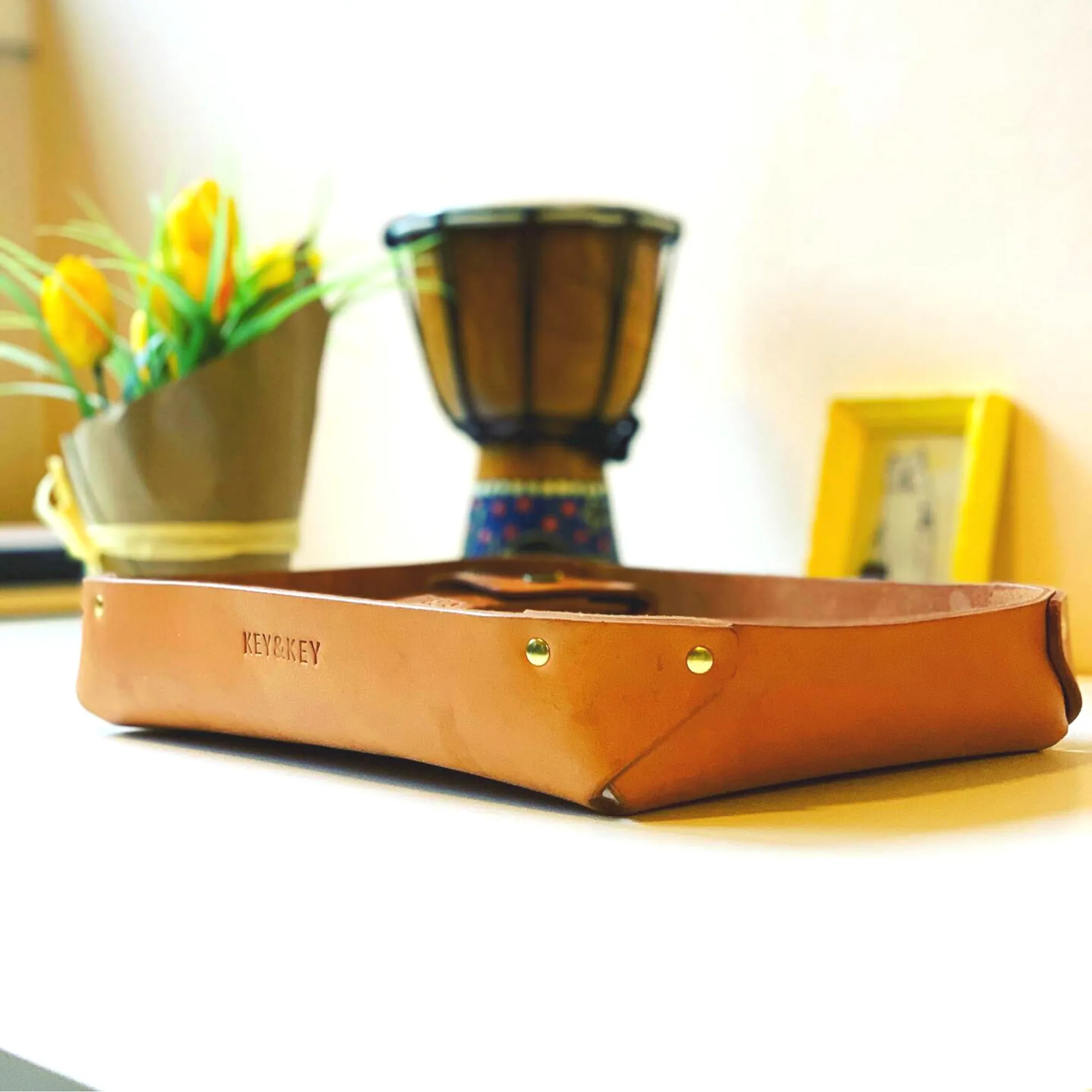 LARGE LEATHER VALET TRAY / NATURAL
