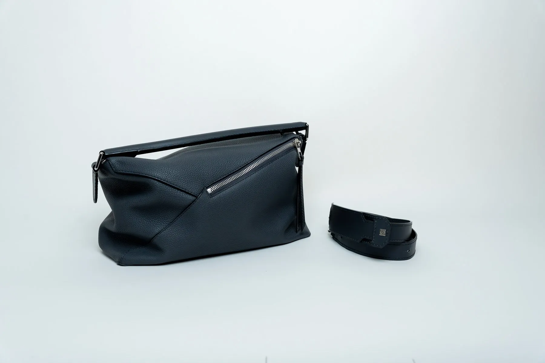 Loewe Large Size "Puzzle" Bag In Grey/Blue Pebbled Leather