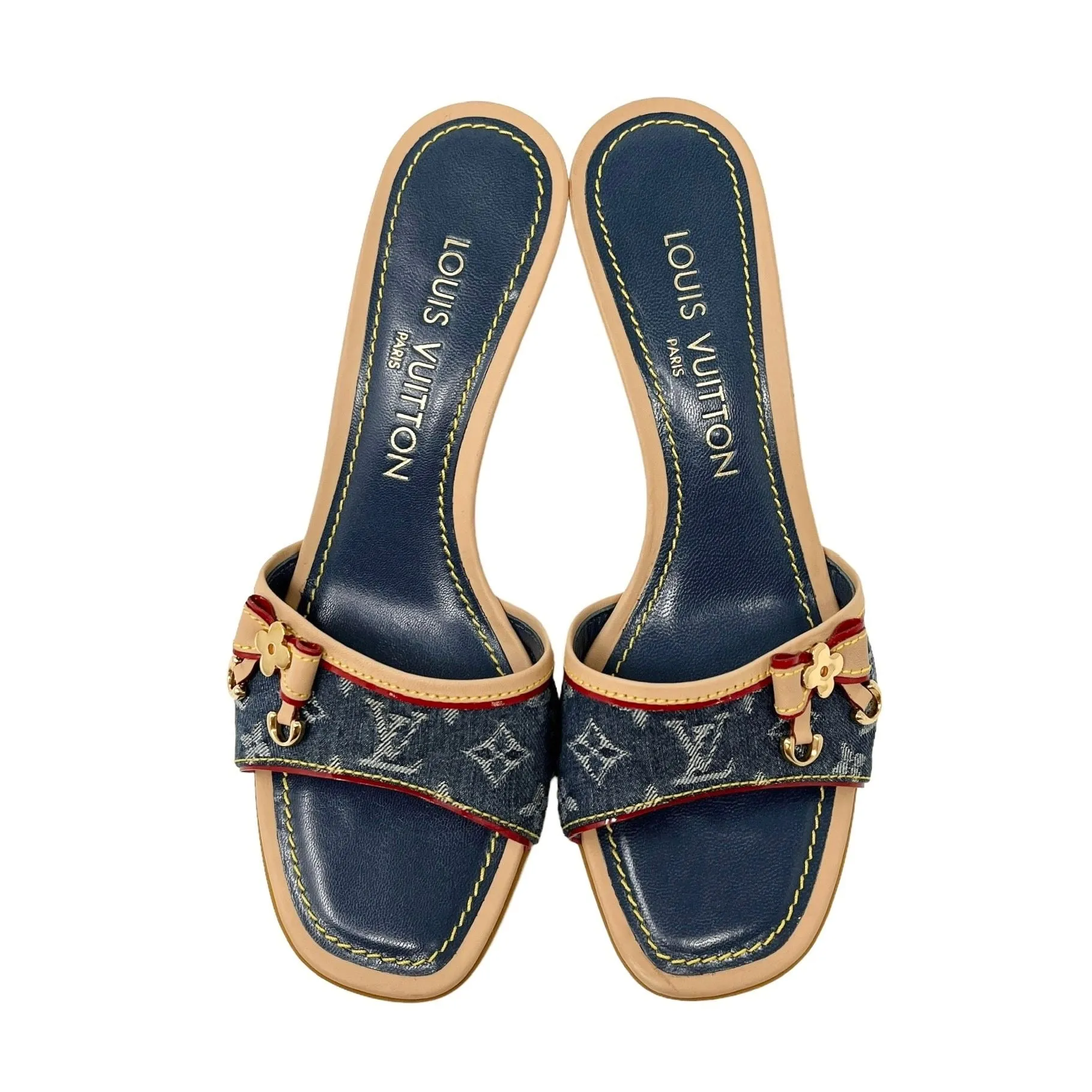 Louis Vuitton Denim Logo Kitten Heels