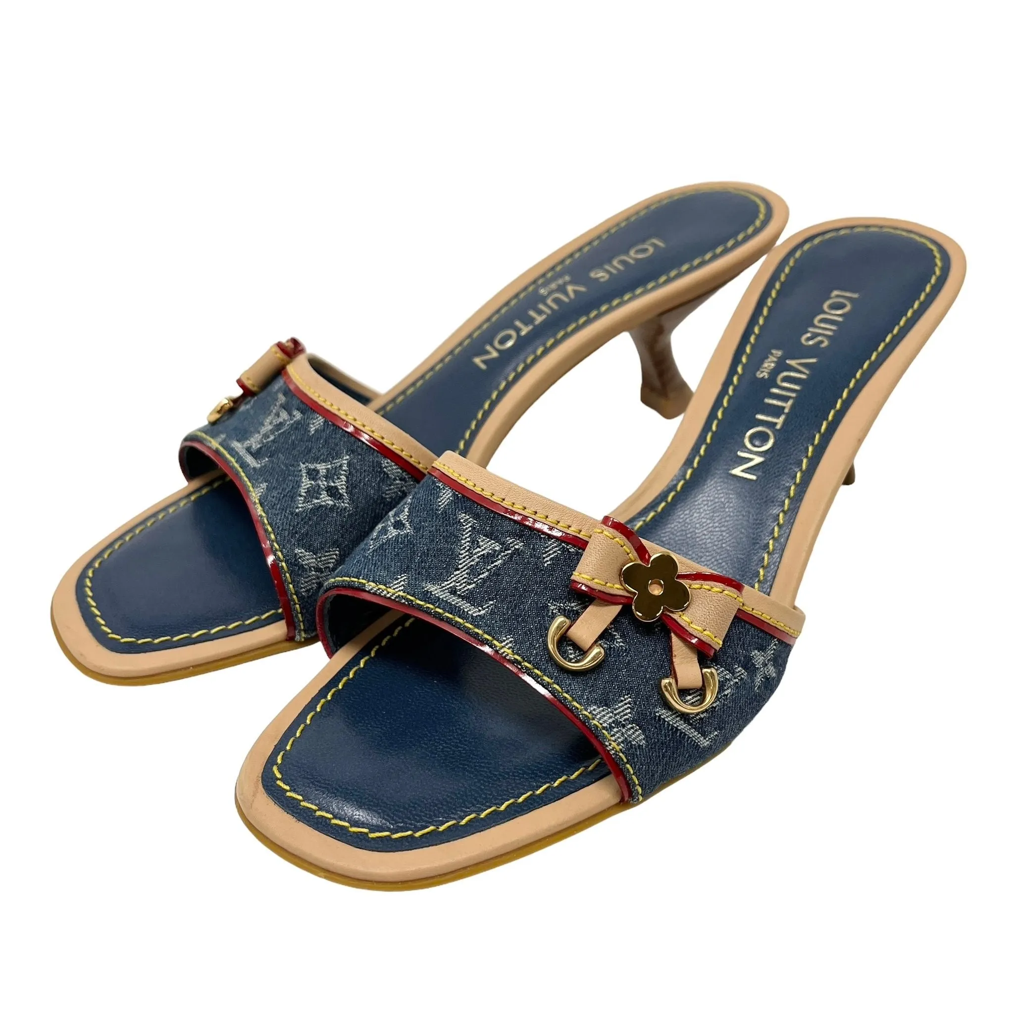 Louis Vuitton Denim Logo Kitten Heels
