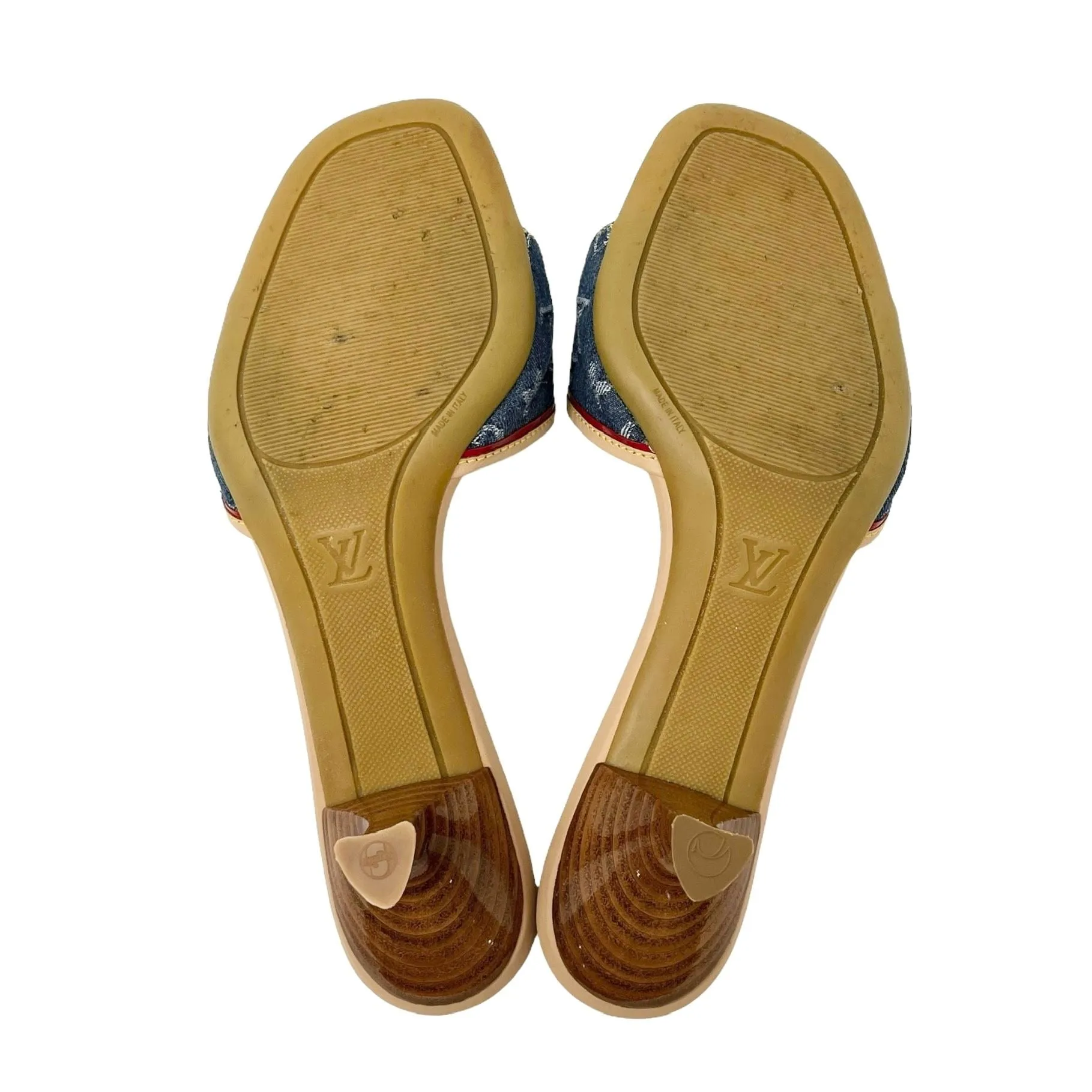 Louis Vuitton Denim Logo Kitten Heels