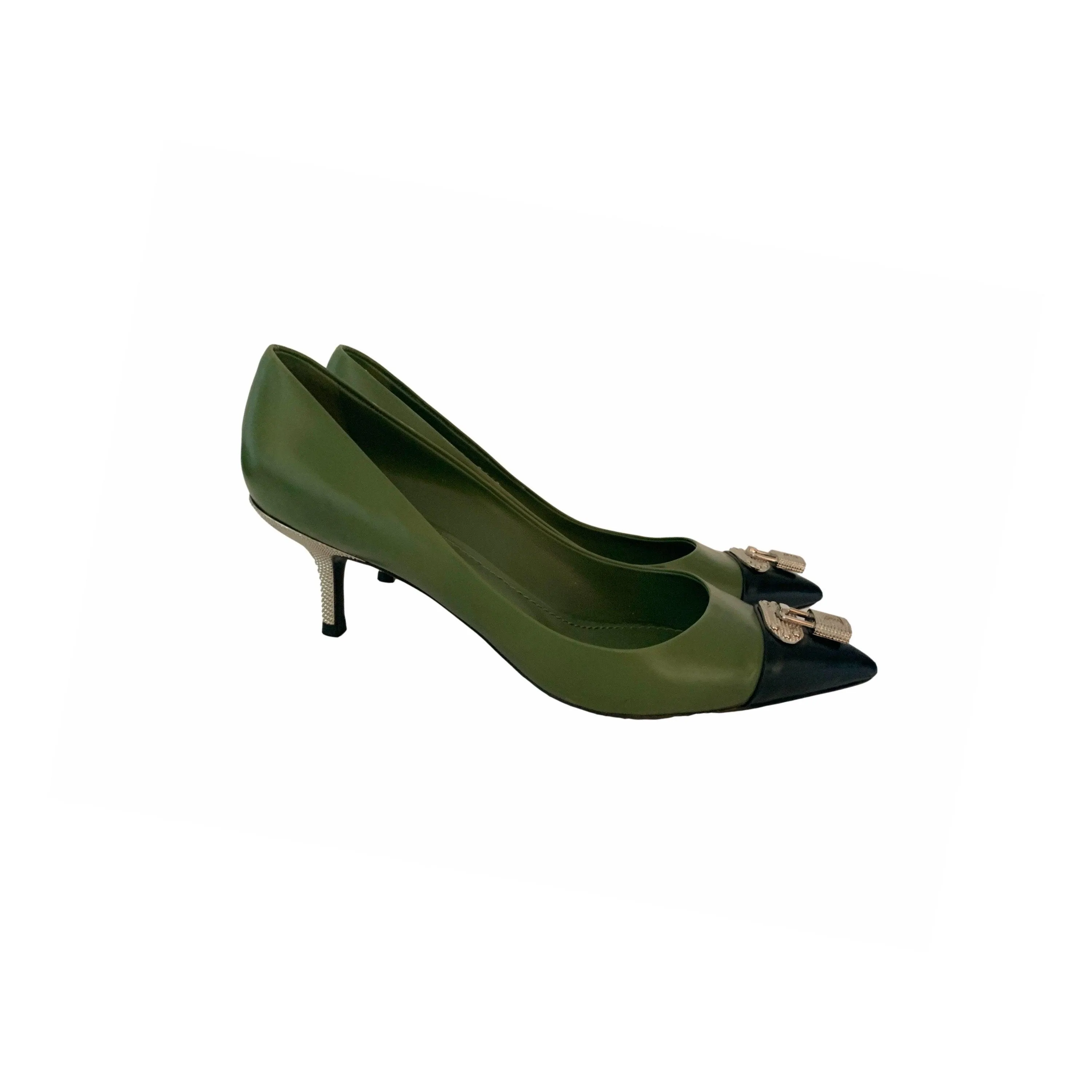Louis Vuitton Green Lock Toe Kitten Heels