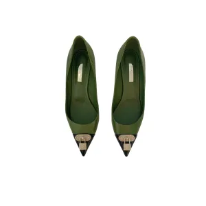 Louis Vuitton Green Lock Toe Kitten Heels