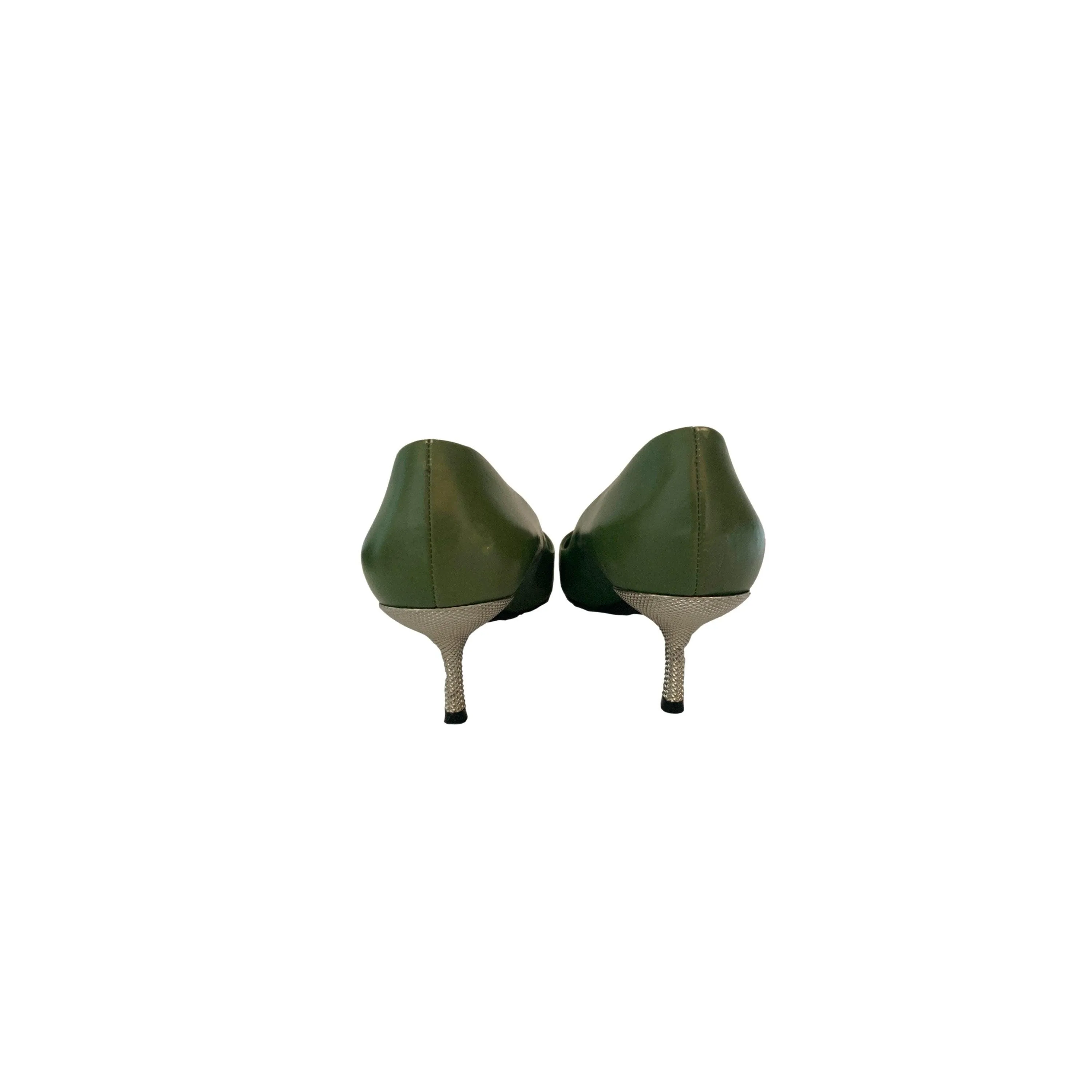 Louis Vuitton Green Lock Toe Kitten Heels
