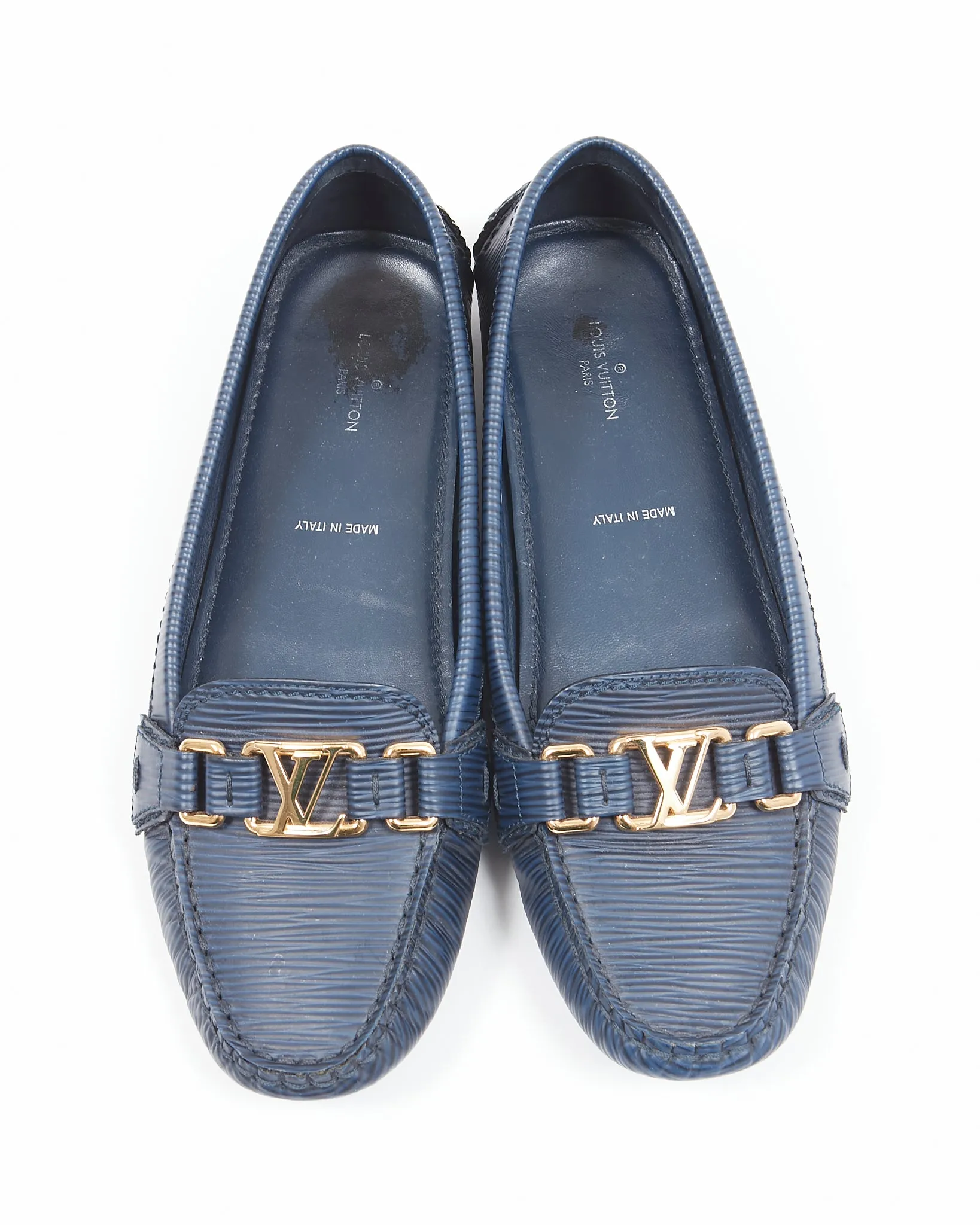Louis Vuitton Navy Epi LV Logo Loafers- 38.5