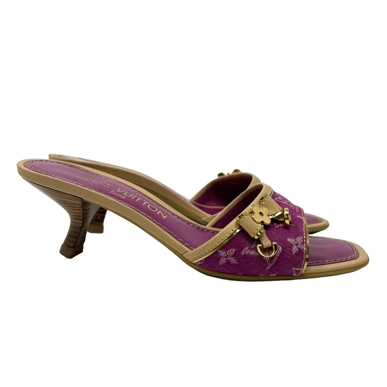 Louis Vuitton Pink Denim Monogram Kitten Heels