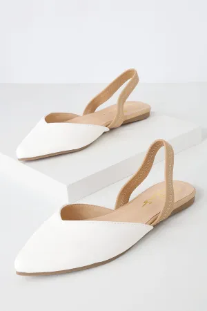 Mae White and Beige Pointed-Toe Slingback Flats