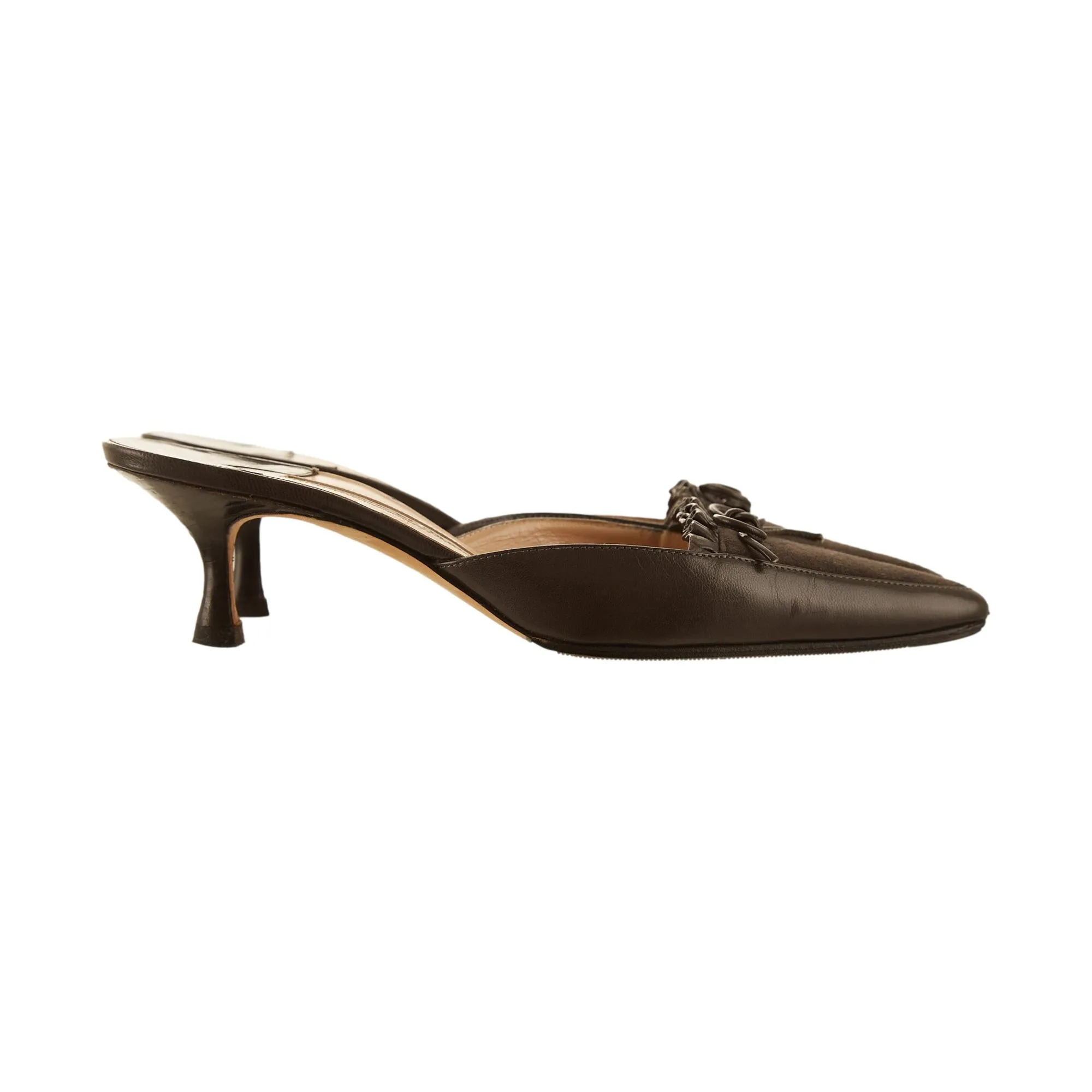 Manolo Blahnik Grey Bow Kitten Heels
