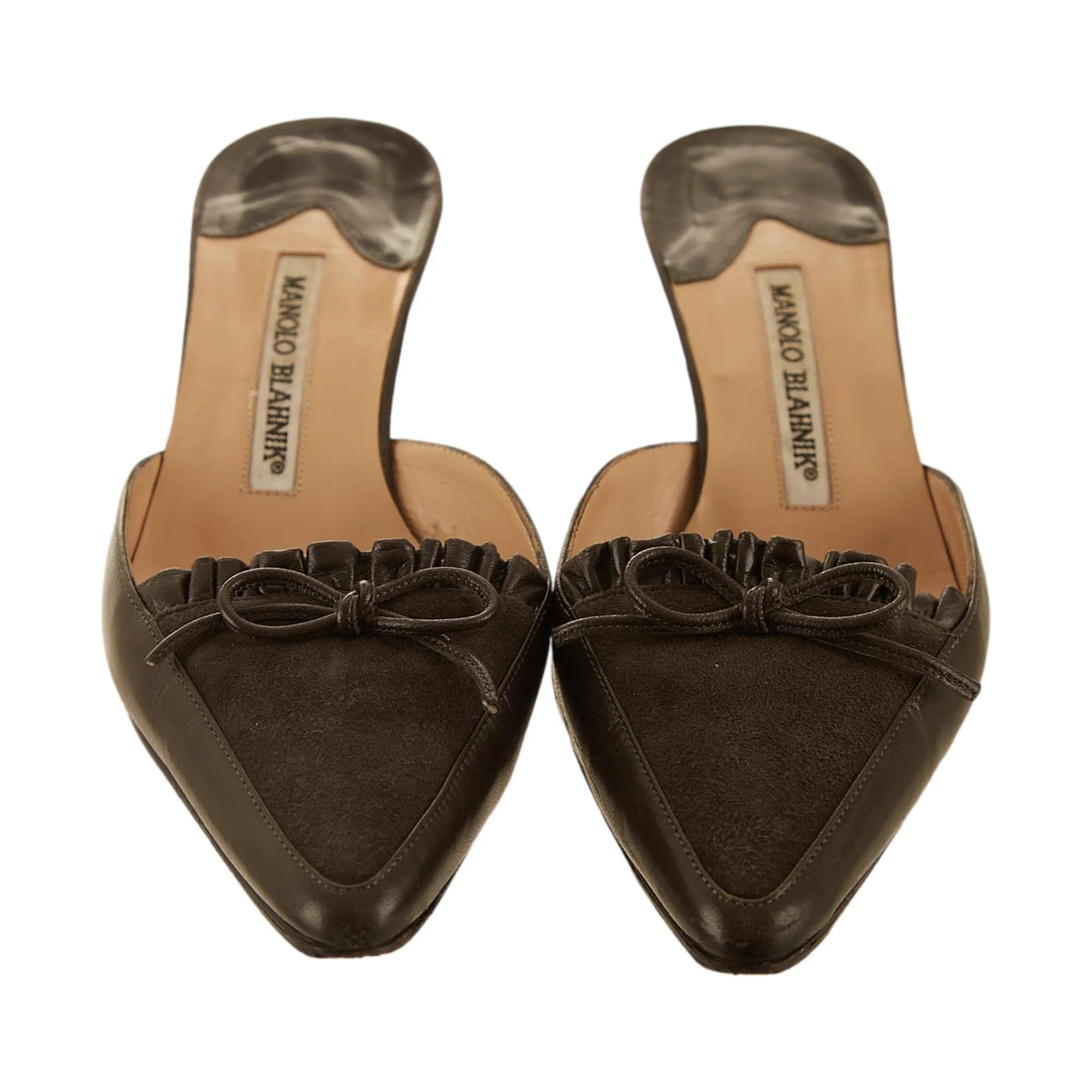 Manolo Blahnik Grey Bow Kitten Heels