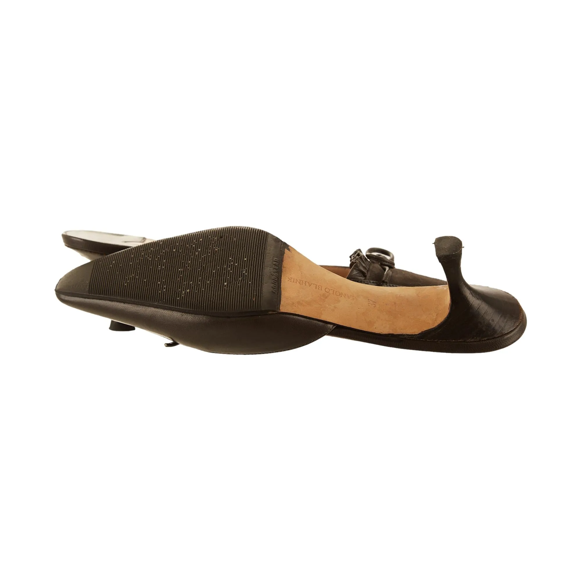 Manolo Blahnik Grey Bow Kitten Heels